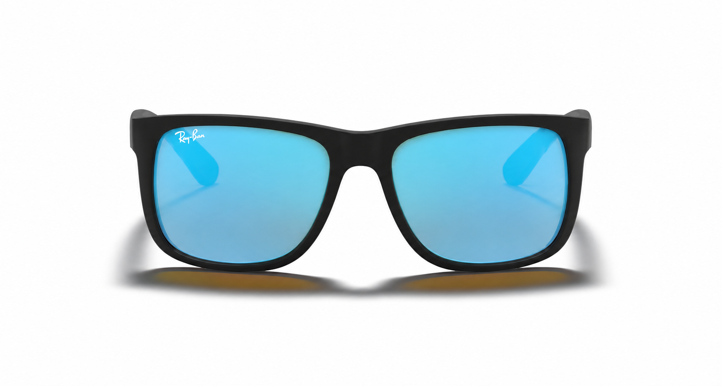 Ray-Ban Justin RB4165 Sunglasses front view - Colour: Matte Black - Lens: Blue Mirror - Media: Standard