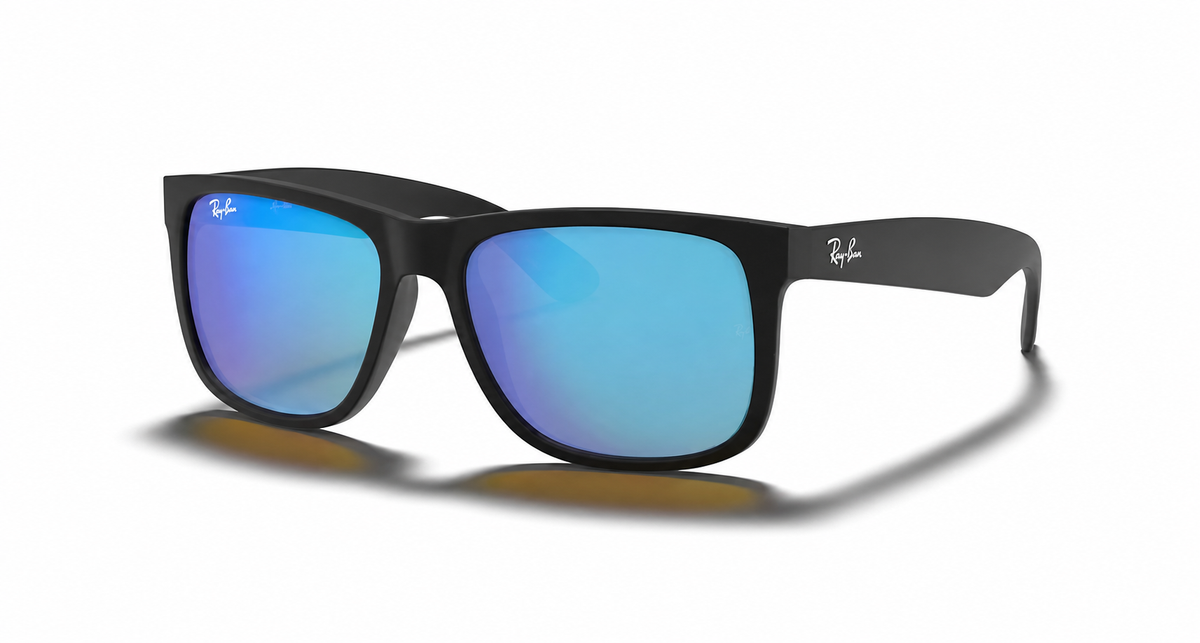 Ray-Ban Justin RB4165 Sunglasses angle view - Colour: Matte Black - Lens: Blue Mirror - Media: Standard