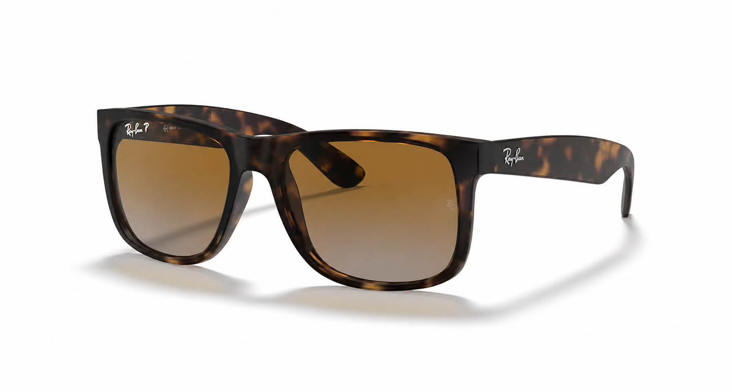 Ray-Ban Justin RB4165 Sunglasses angle view - Colour: Rubber Havana - Lens: Grey-Brown Gradient Polarised - Media: Original Ray-Ban Polarised