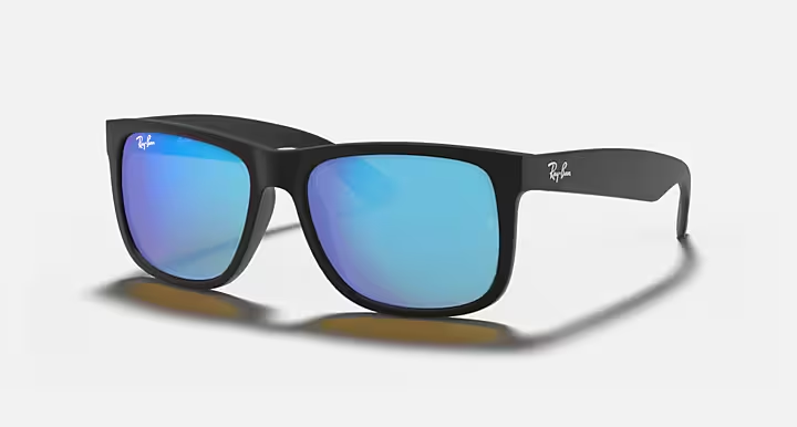 Ray-Ban Justin RB4165 Sunglasses angle view - Colour: Matte Black / Blue Mirror