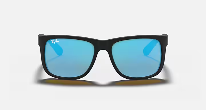 Ray-Ban Justin RB4165 Sunglasses front view - Colour: Matte Black / Blue Mirror