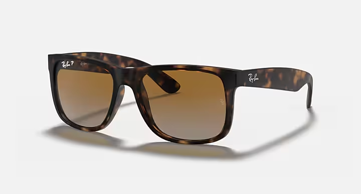 Ray-Ban Justin RB4165 Sunglasses angle view - Colour: Rubber Havana / Grey-Brown Gradient Polarised