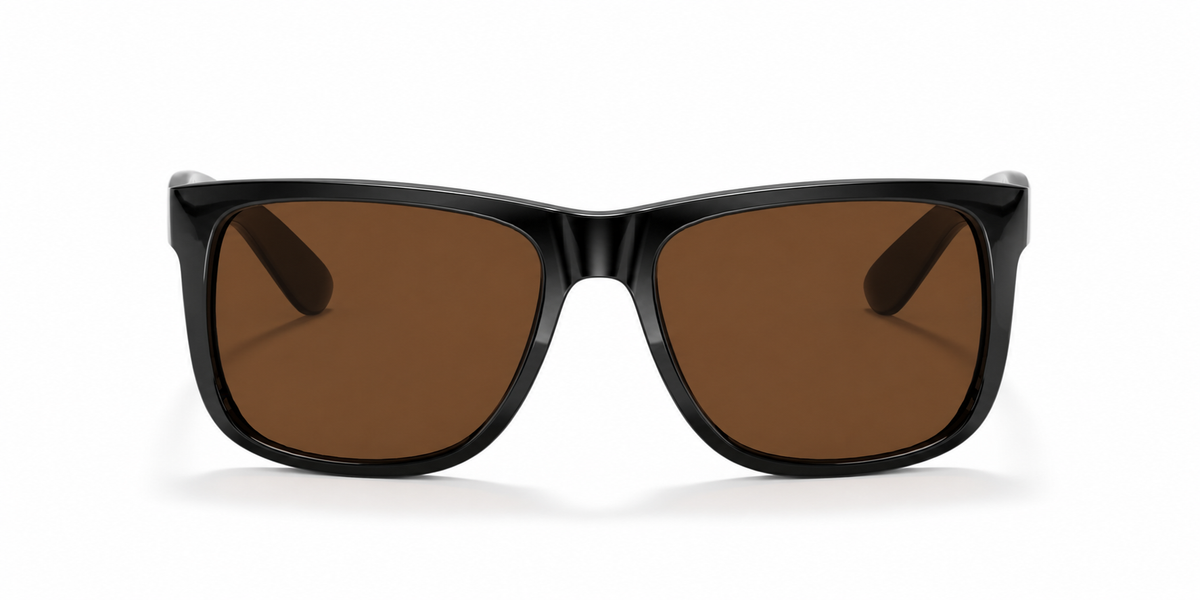 Ray-Ban Justin RB4165 Sunglasses front view - Colour: Black - Lens: Brown solid tint - Media: Custom Polarised Brown solid tint