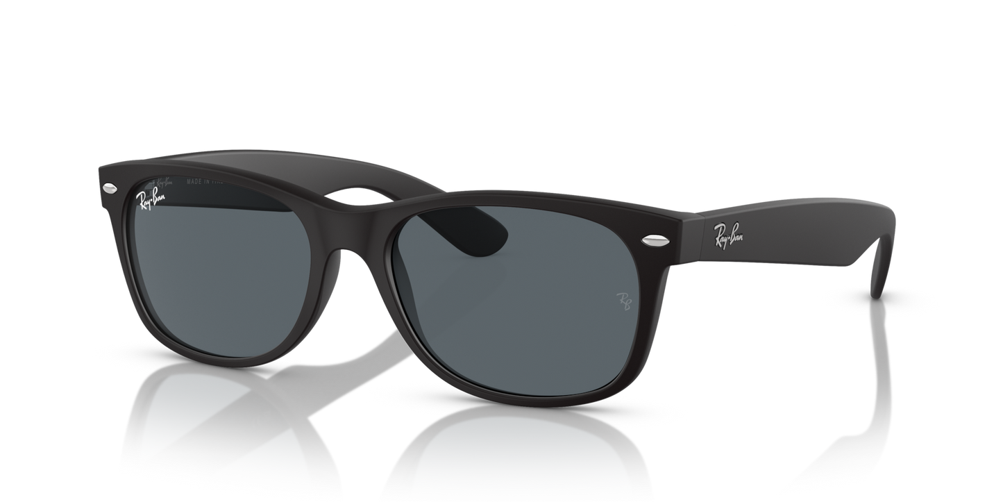 Ray-Ban New Wayfarer Low Bridge Fit RB2132F Sunglasses angle view - Colour: Rubber Black / Blue
