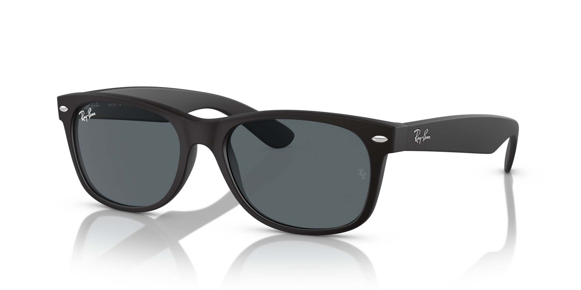 Ray-Ban New Wayfarer Low Bridge Fit RB2132F Sunglasses angle view - Colour: Rubber Black / Blue