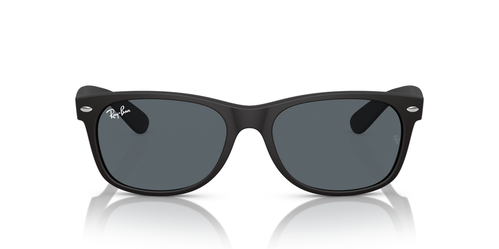 Ray-Ban New Wayfarer Low Bridge Fit RB2132F Sunglasses front view - Colour: Rubber Black / Blue