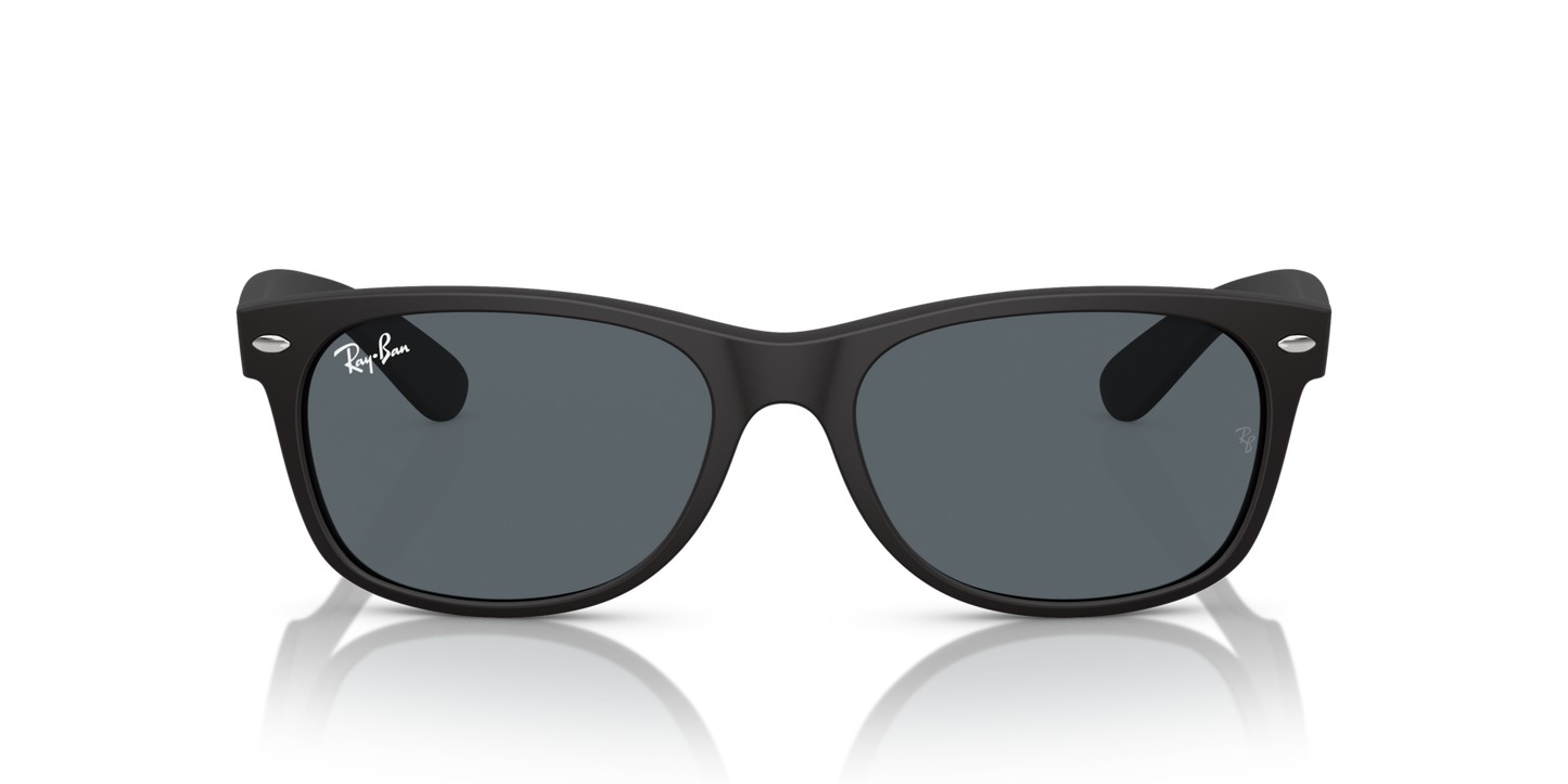 Ray-Ban New Wayfarer Low Bridge Fit RB2132F Sunglasses front view - Colour: Rubber Black / Blue