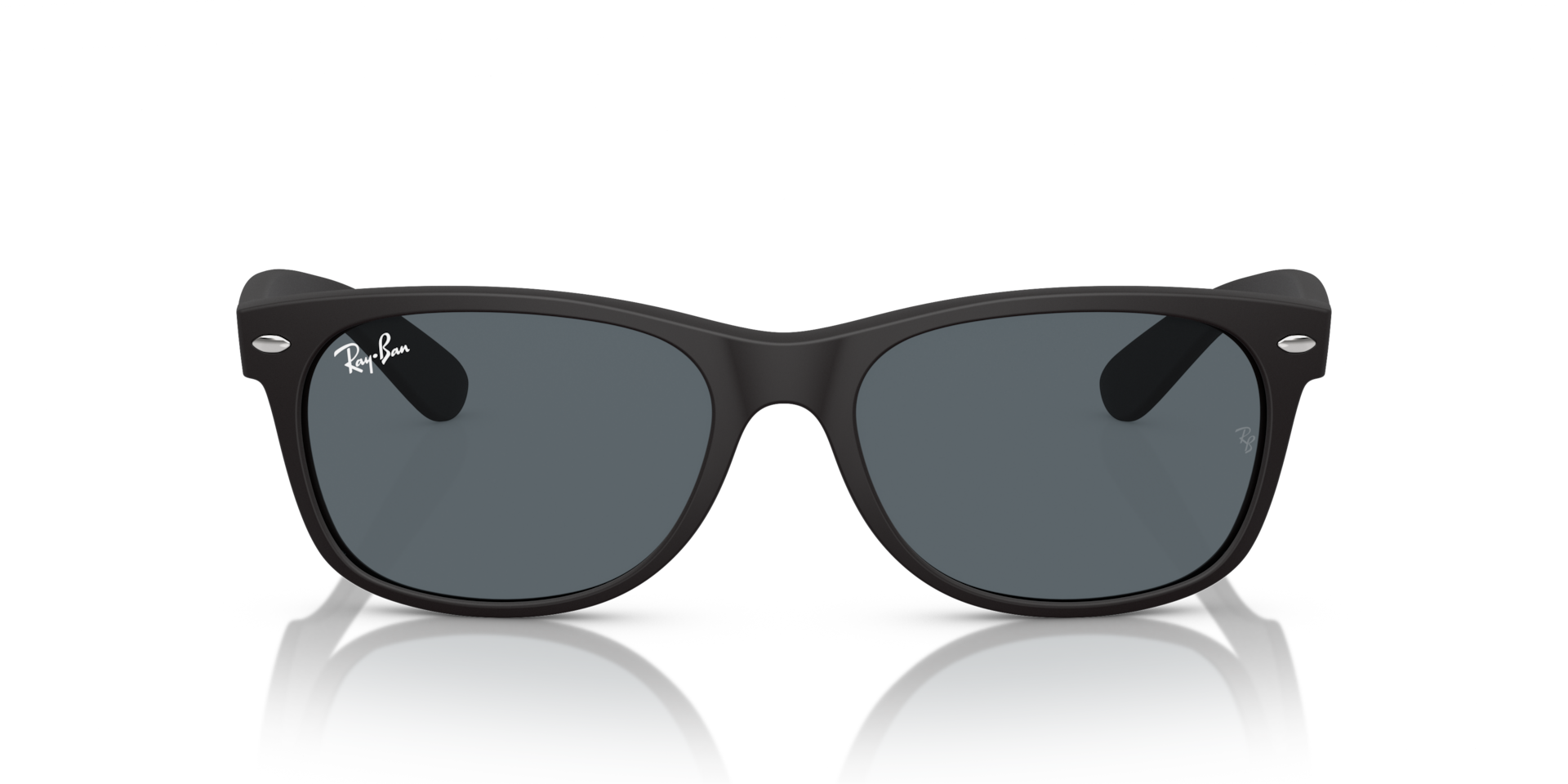 Ray-Ban New Wayfarer Low Bridge Fit RB2132F Sunglasses front view - Colour: Rubber Black / Blue