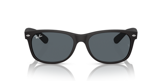 Ray-Ban New Wayfarer Low Bridge Fit RB2132F Sunglasses front view - Colour: Rubber Black / Blue