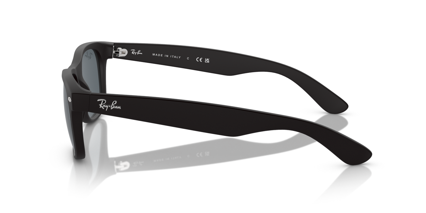 Ray-Ban New Wayfarer Low Bridge Fit RB2132F Sunglasses side view - Colour: Rubber Black / Blue