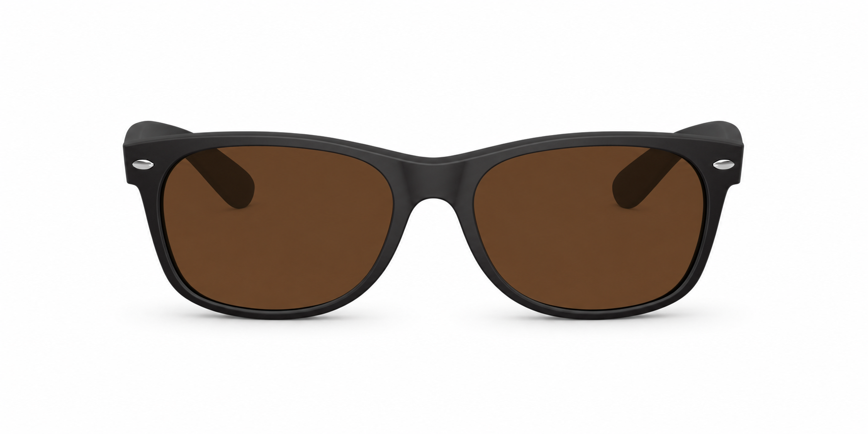 Ray-Ban New Wayfarer Low Bridge Fit RB2132F Sunglasses front view - Colour: Rubber Black - Lens: Brown solid tint - Media: Custom Polarised Brown solid tint