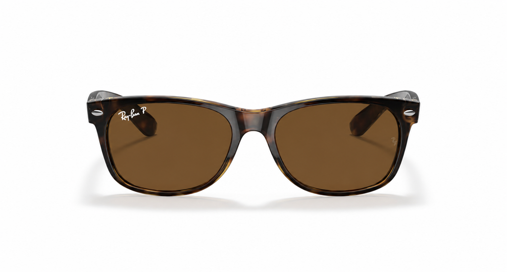 Ray-Ban New Wayfarer RB2132 Sunglasses front view - Colour: Tortoise - Lens: B-15 Brown Polarised - Media: Standard