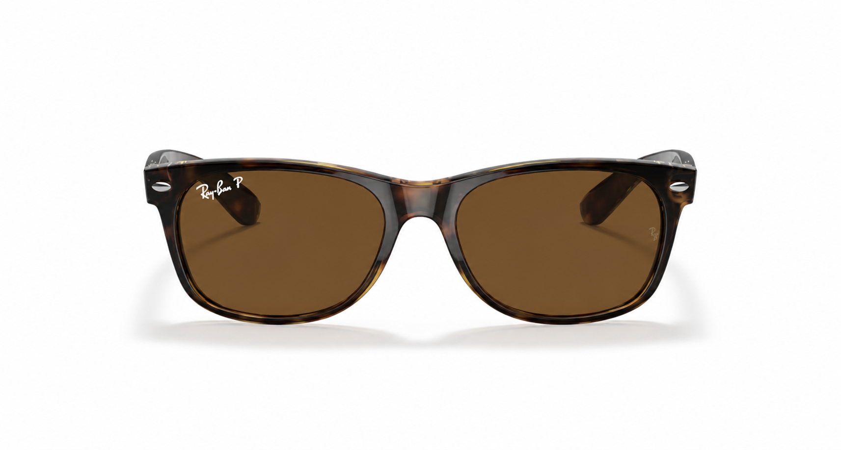 Ray-Ban New Wayfarer RB2132 Sunglasses front view - Colour: Tortoise - Lens: B-15 Brown Polarised - Media: Standard