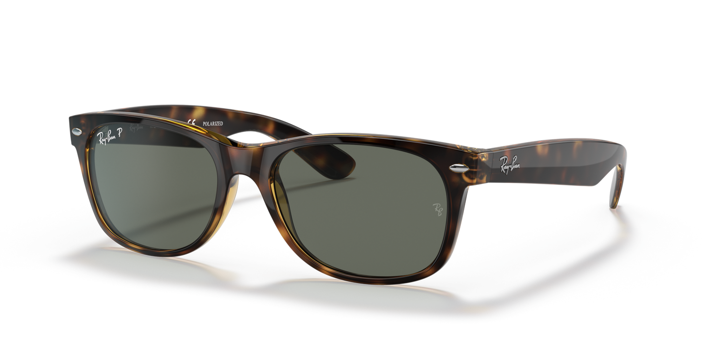 Ray-Ban New Wayfarer RB2132 Sunglasses angle view - Colour: Tortoise / G-15 Green Polarised