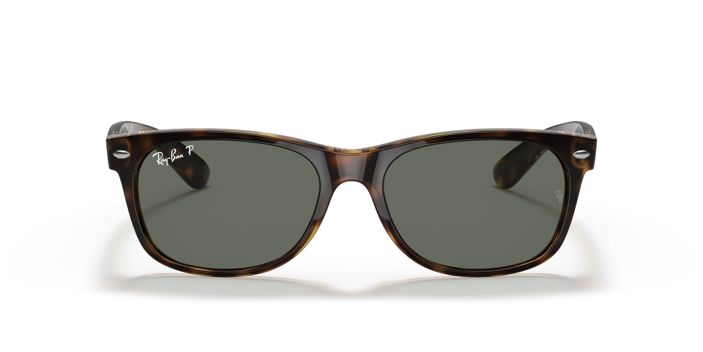 Ray-Ban New Wayfarer RB2132 Sunglasses front view - Colour: Tortoise / G-15 Green Polarised