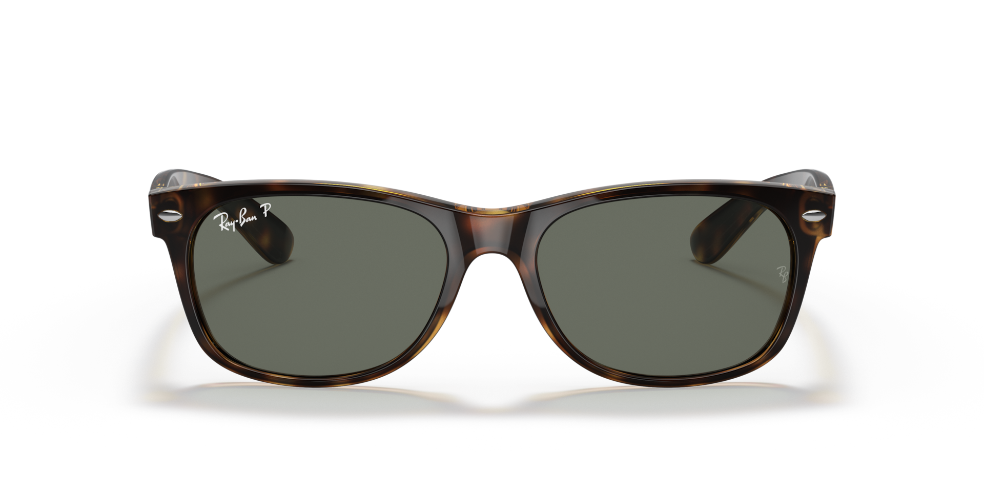 Ray-Ban New Wayfarer RB2132 Sunglasses front view - Colour: Tortoise / G-15 Green Polarised