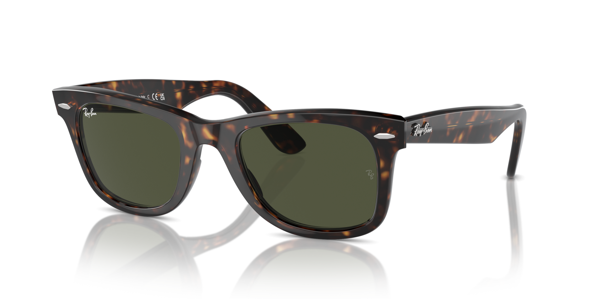 Ray-Ban Original Wayfarer RB2140 Sunglasses angle view - Colour: Tortoise / G-15 Green