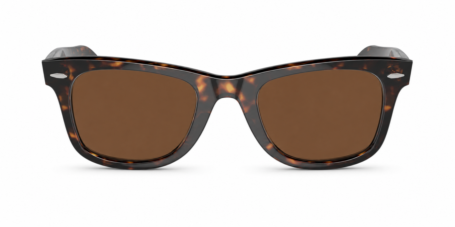 Ray-Ban Original Wayfarer RB2140 Sunglasses front view - Colour: Tortoise - Lens: Brown solid tint - Media: Custom Polarised Brown solid tint