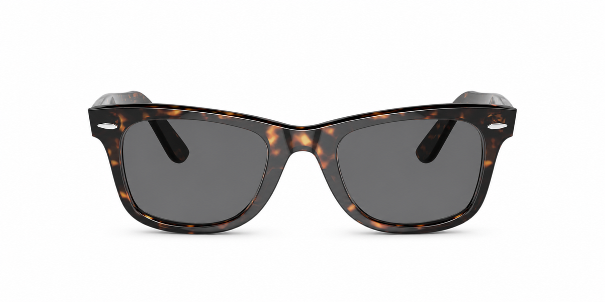Ray-Ban Original Wayfarer RB2140 Sunglasses front view - Colour: Tortoise - Lens: Grey solid tint - Media: Custom Polarised Grey solid tint
