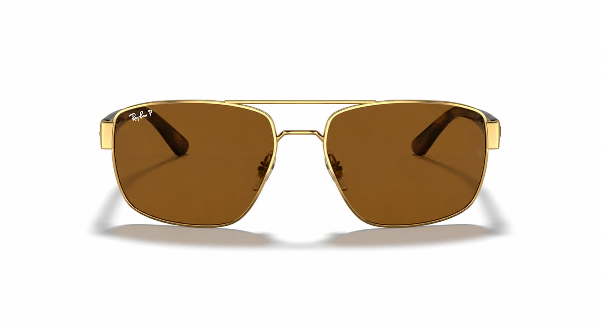 Ray-Ban RB3663 Sunglasses front view - Colour: Arista Gold - Lens: B-15 Brown Polarised - Media: Original Ray-Ban Polarised