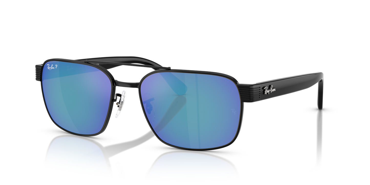 Ray-Ban RB3751CH Polarised+ Sunglasses angle view - Colour: Polished Black / Grey Mirror Blue Polarised+