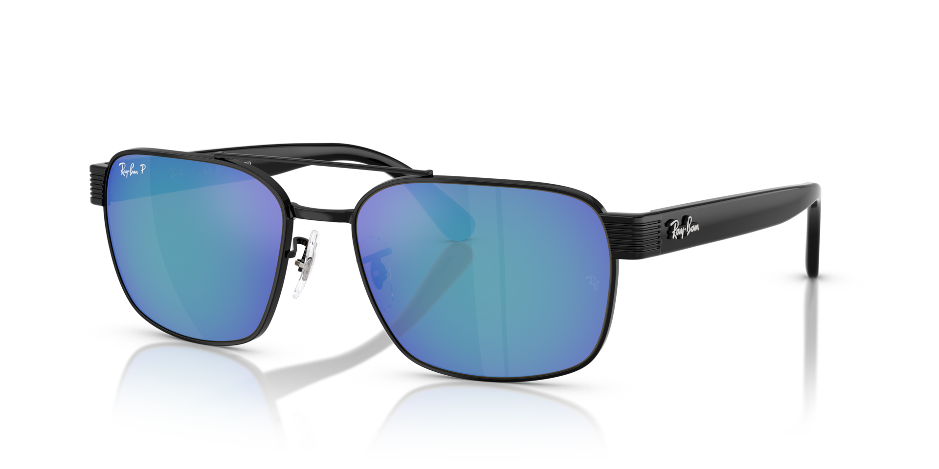 Ray-Ban RB3751CH Polarised+ Sunglasses angle view - Colour: Polished Black / Grey Mirror Blue Polarised+