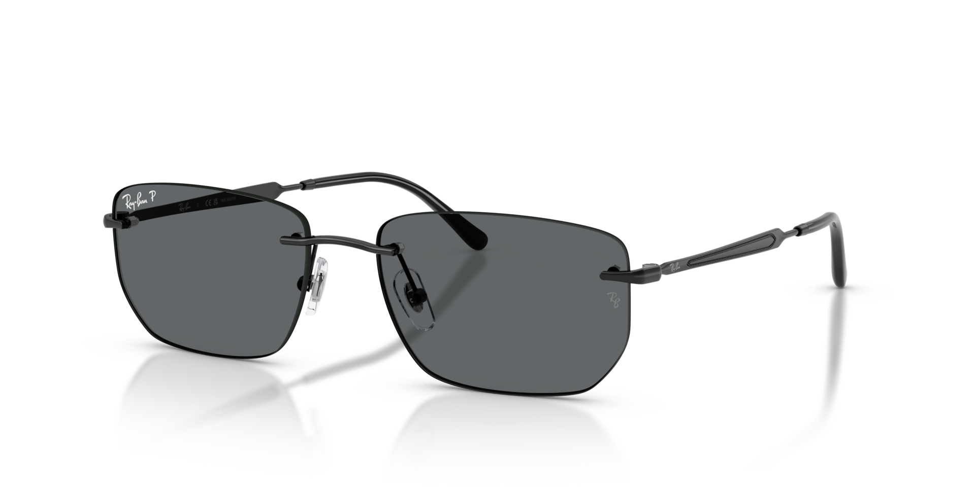 Ray-Ban RB3768 Sunglasses angle view - Colour: Polished Black / Dark Grey Polarised