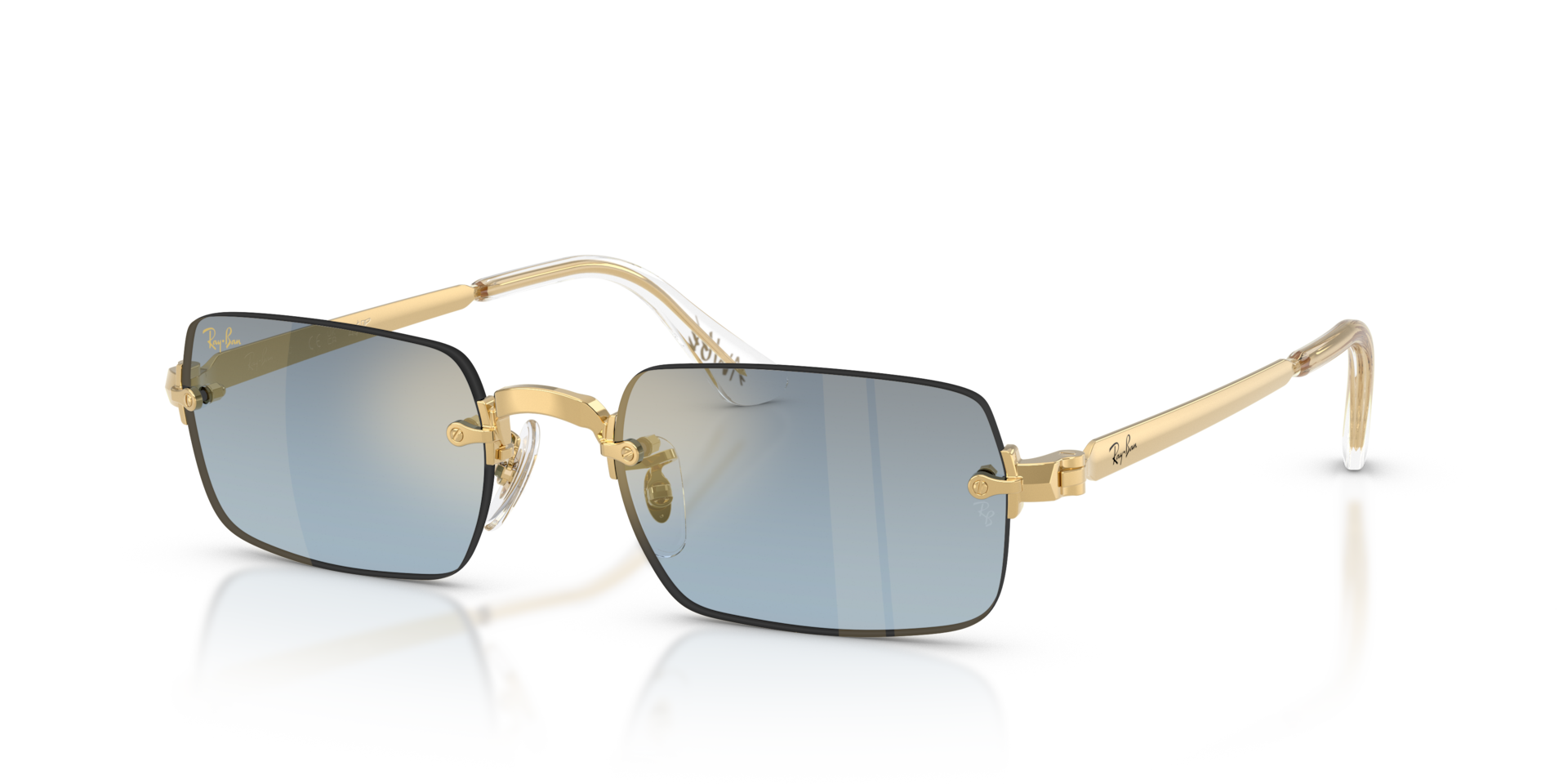 Ray-Ban RB3928 by A$AP Rocky Sunglasses angle view - Colour: Polished Arista Gold / Blue to Dark Grey Gradient