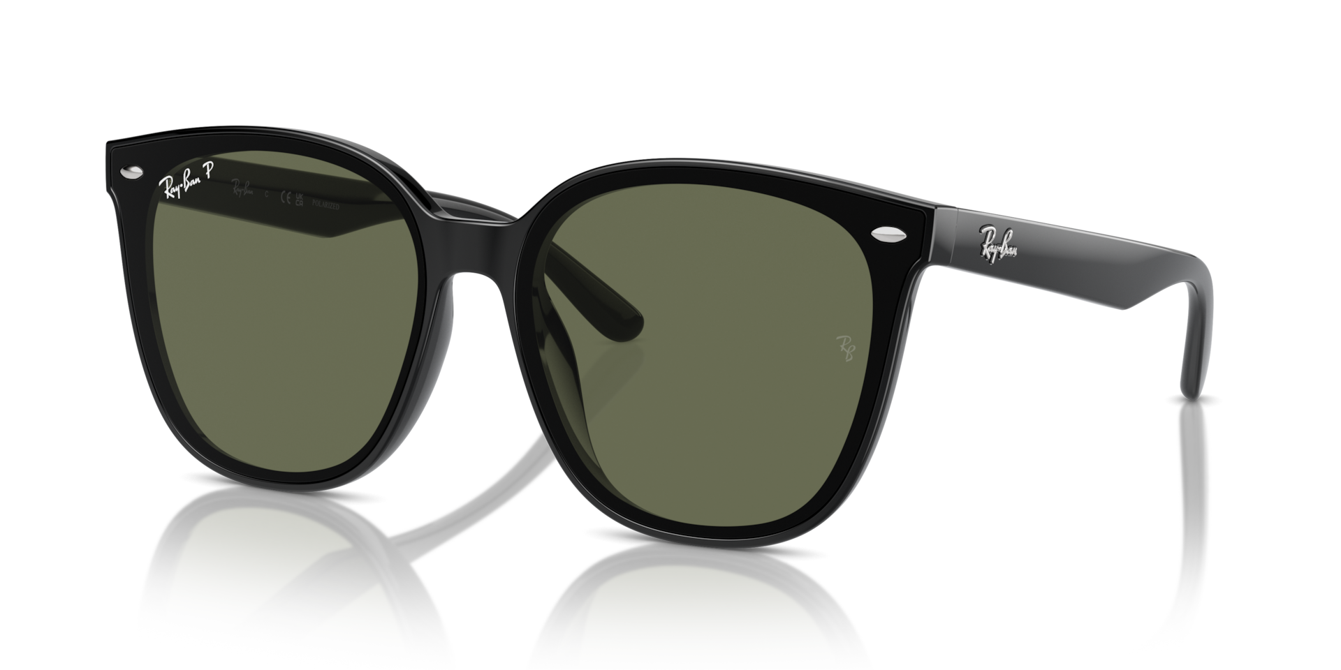 Ray-Ban RB4423D Low Bridge Fit Sunglasses angle view - Colour: Polished Black / Dark Green Polarised