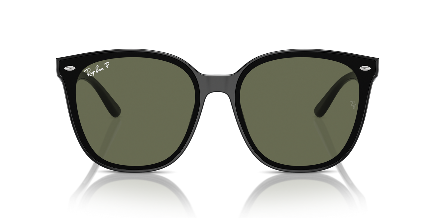Ray-Ban RB4423D Low Bridge Fit Sunglasses front view - Colour: Polished Black / Dark Green Polarised
