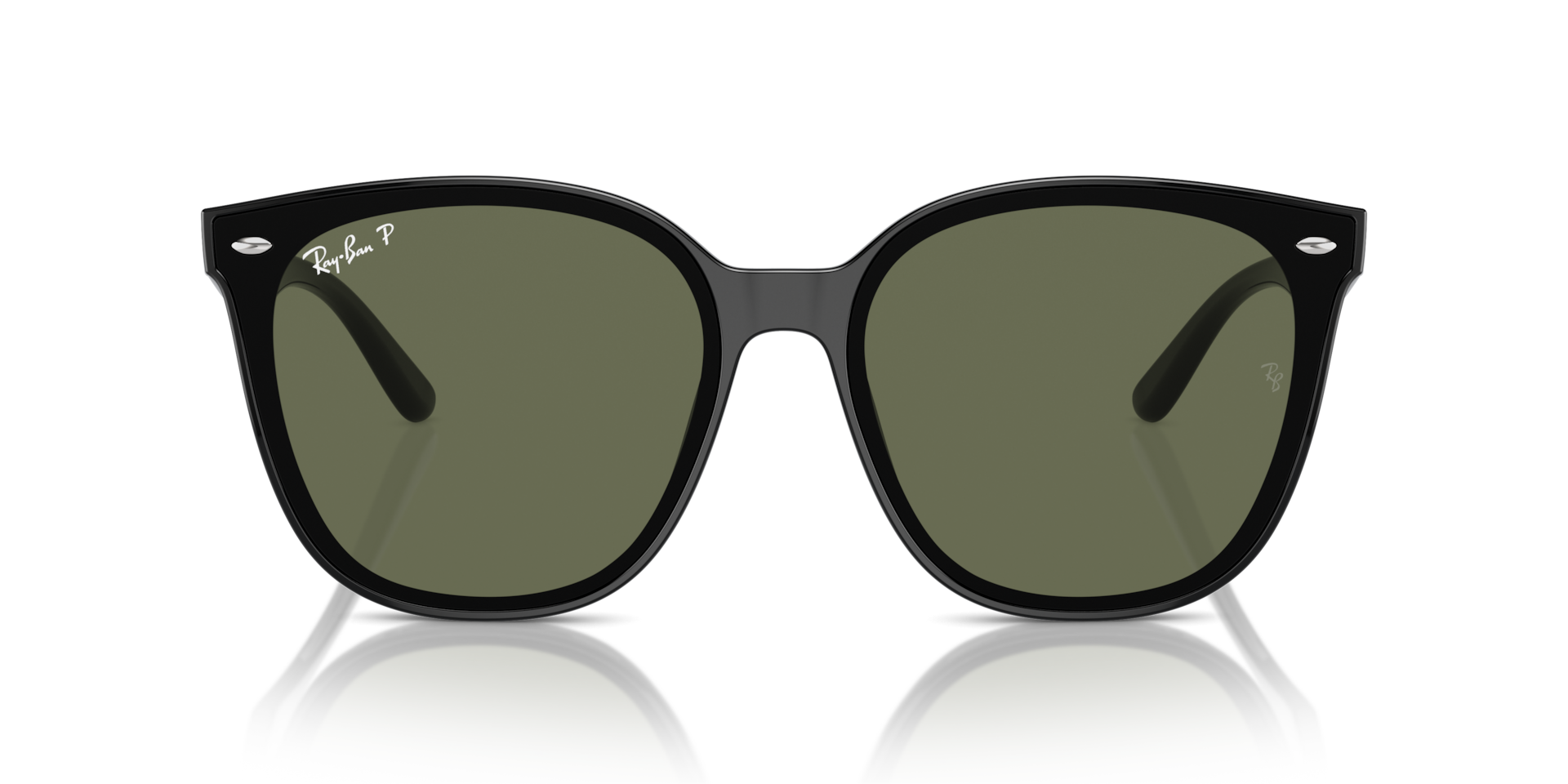 Ray-Ban RB4423D Low Bridge Fit Sunglasses front view - Colour: Polished Black / Dark Green Polarised