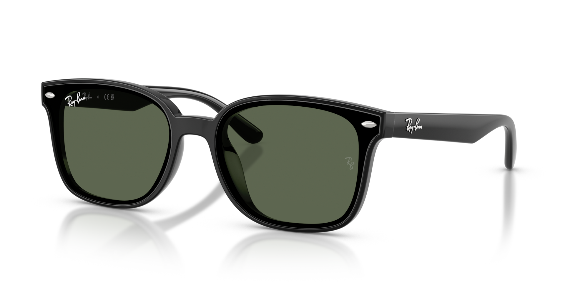 Ray-Ban RB4461D Low Bridge Fit Sunglasses angle view - Colour: Polished Black / Dark Green