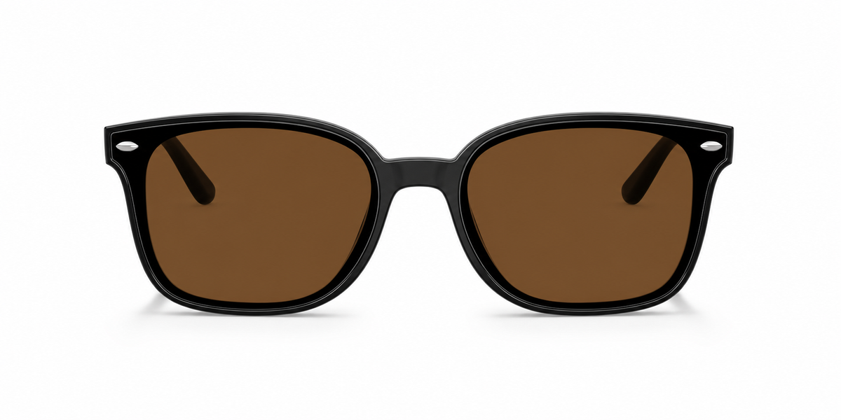 Ray-Ban RB4461D Low Bridge Fit Sunglasses front view - Colour: Polished Black - Lens: Brown solid tint - Media: Custom Polarised Brown solid tint