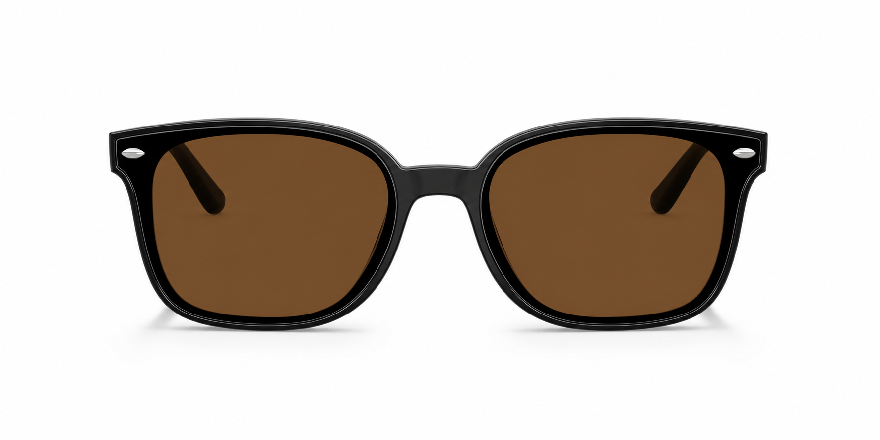 Ray-Ban RB4461D Low Bridge Fit Sunglasses front view - Colour: Polished Black - Lens: Brown solid tint - Media: Custom Polarised Brown solid tint