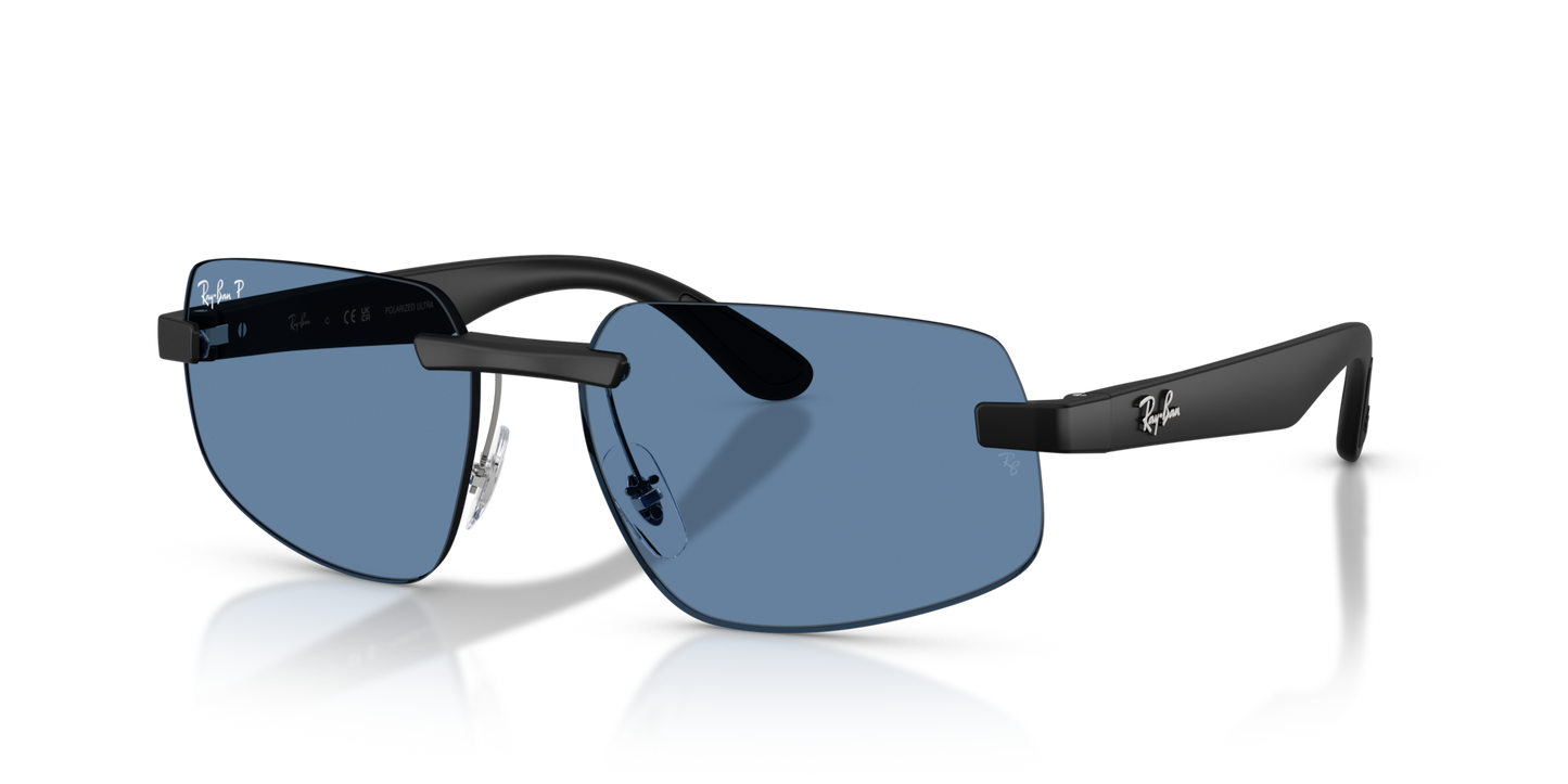 Ray-Ban RB4475CH Polarised Sunglasses angle view - Colour: Matte Sand Black / Polarised Blue