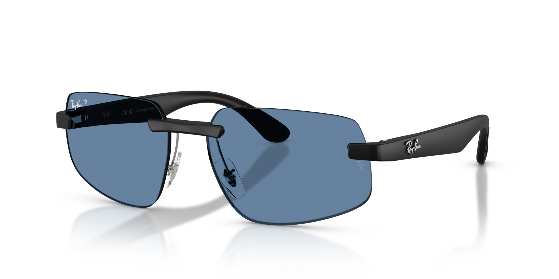 Ray-Ban RB4475CH Polarised Sunglasses angle view - Colour: Matte Sand Black / Polarised Blue