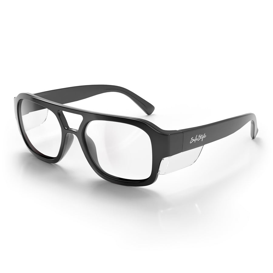 SafeStyle Skylines prescription safety glasses in Black — angle view