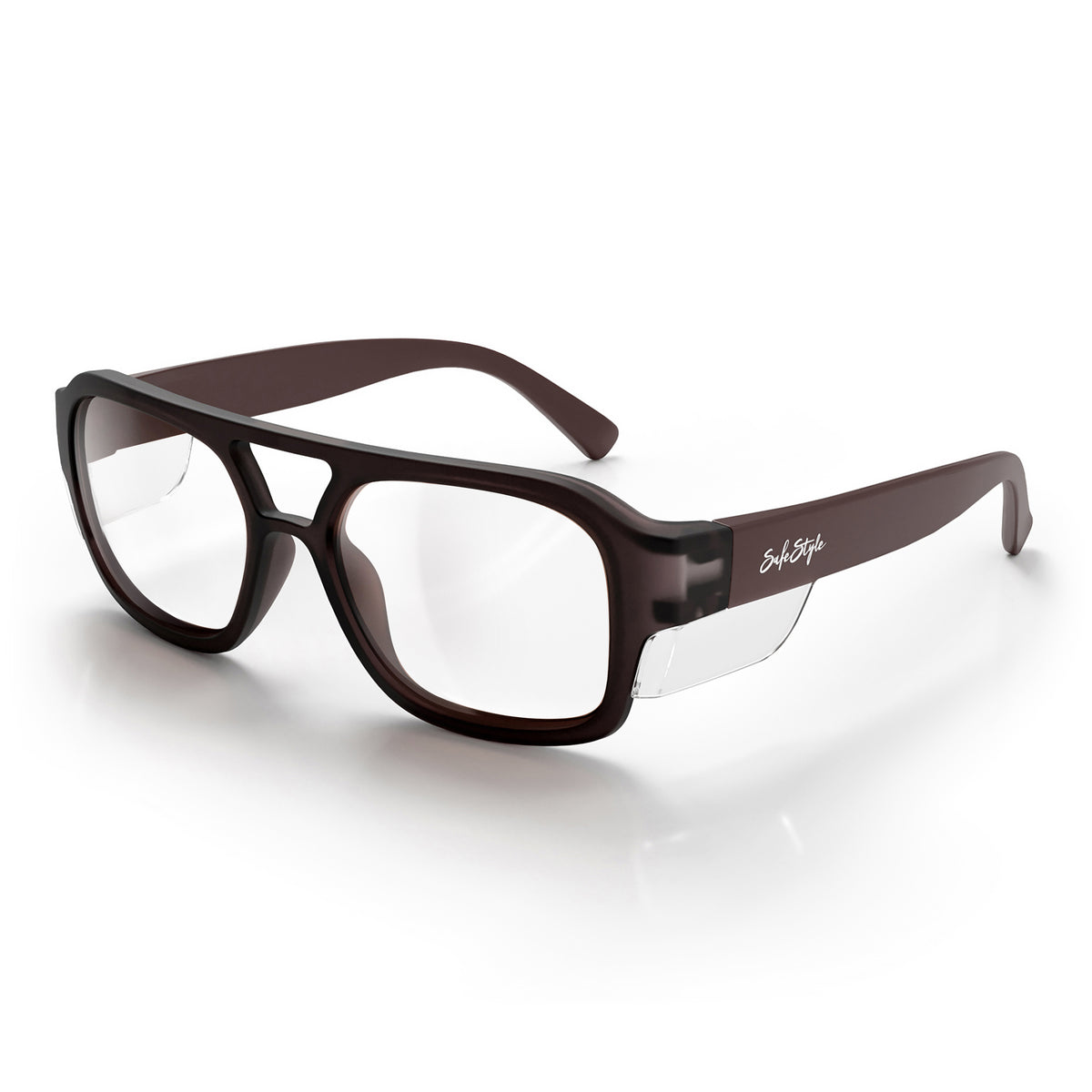 SafeStyle Skylines prescription safety glasses in Chocolate — angle view