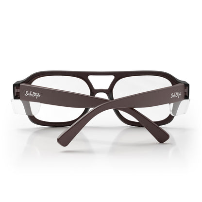 SafeStyle Skylines prescription safety glasses in Chocolate — back view