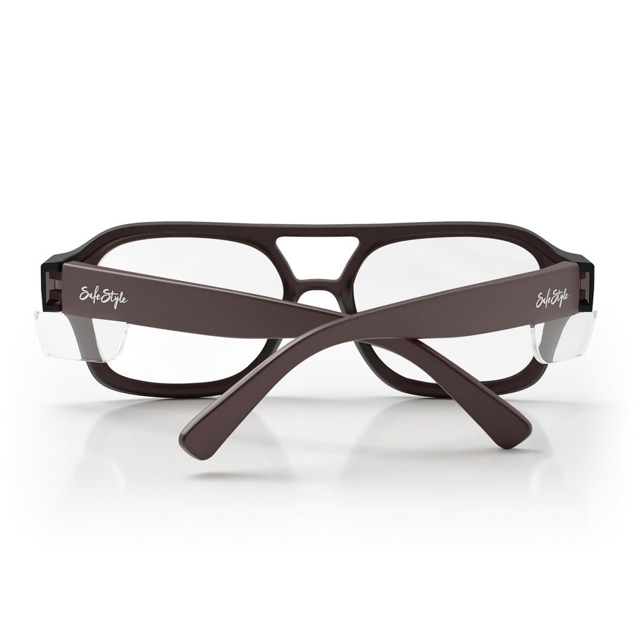 SafeStyle Skylines prescription safety glasses in Chocolate — back view
