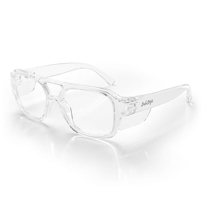 SafeStyle Skylines prescription safety glasses in Clear — angle view