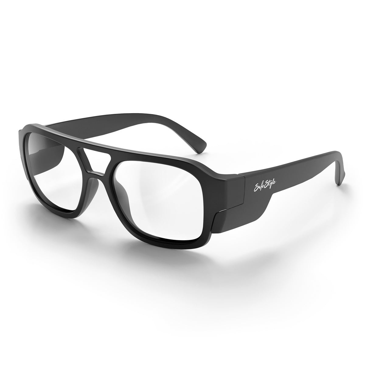 SafeStyle Skylines prescription safety glasses in Matte Black — angle view