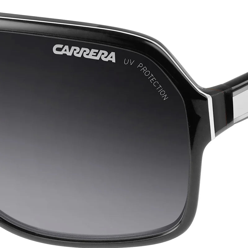 Close-up of the authentic Carrera UV Protection lens marking.