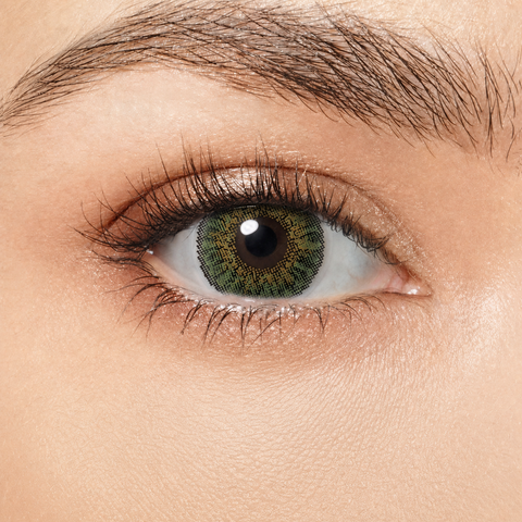 FreshGo 3-Tone Green coloured contact lens worn on eye