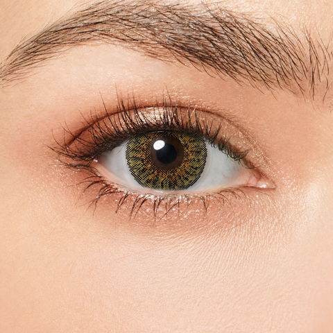 FreshGo 3-Tone Pure Hazel coloured contact lens worn on eye