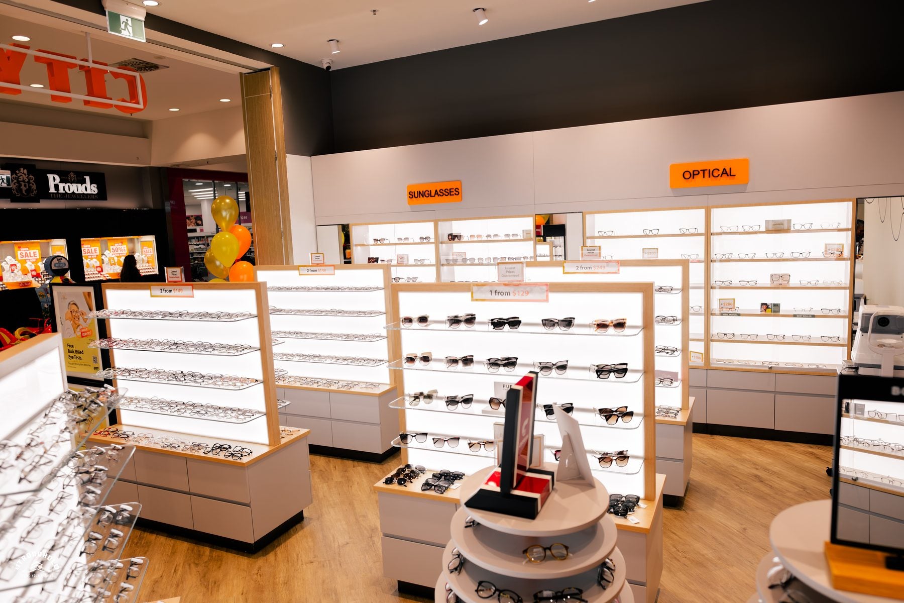 City Optics in-store optical frame wall with a wide frame range