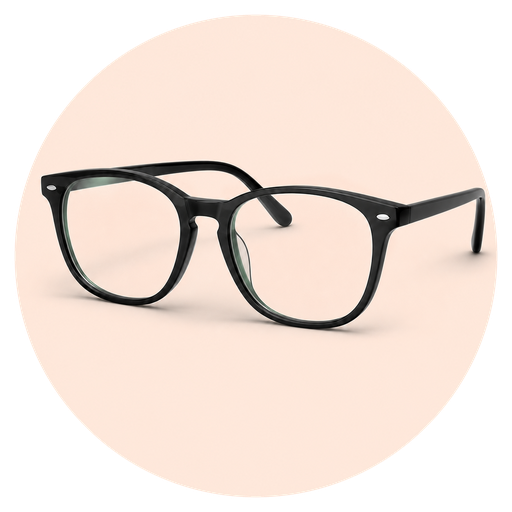 Dark optical frame with clear lenses, reduced reflections and a faint green edge sheen