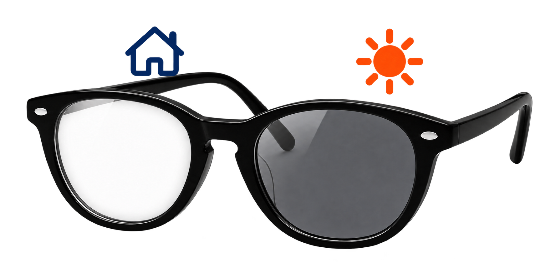 Optical frame with one clear lens and one darkened lens
